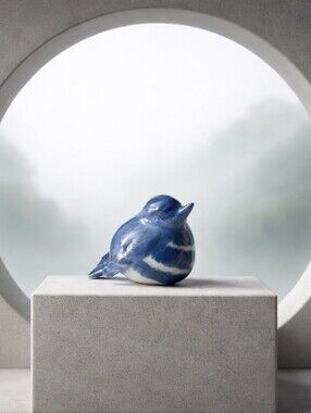 Blue and White Ceramic Sparrow Figurine